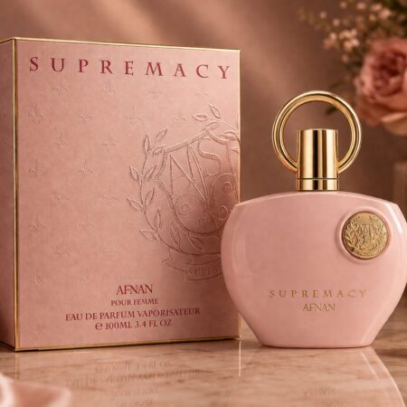 The product shown is Afnan Supremacy Pink Pour Femme