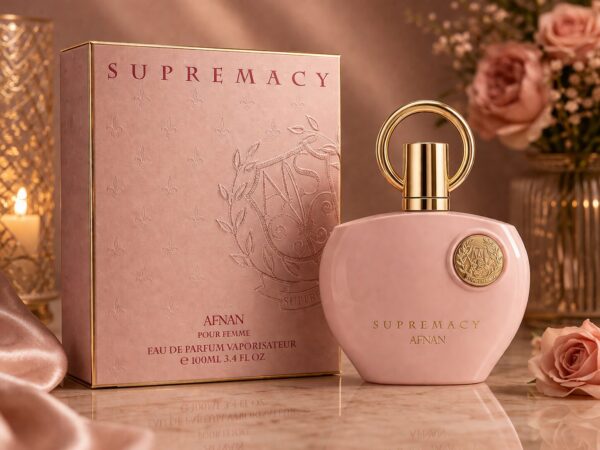 The product shown is Afnan Supremacy Pink Pour Femme